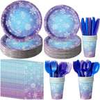 Zachely Winter Snowflake Paper Plates & Napkins Set – Blue & Purple, Serves 50