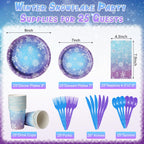 Zachely Winter Snowflake Paper Plates & Napkins Set – Blue & Purple Snowflake Disposable Tableware for Christmas & Winter Parties | Serves 25