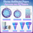 Zachely Winter Snowflake Paper Plates & Napkins Set – Blue & Purple, Serves 50