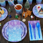 Zachely Winter Snowflake Paper Plates & Napkins Set – Blue & Purple, Serves 50