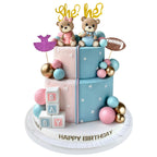 Zafena 34‑Piece Gender Reveal Cake Topper Set – Bear Ball Toppers, He/She, Baby Square & Ball Decor