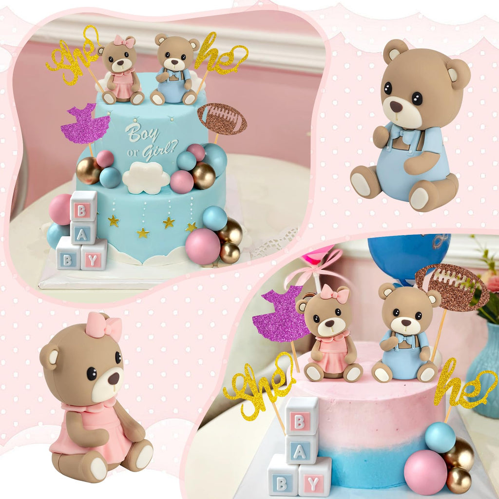 Zafena 34‑Piece Gender Reveal Cake Topper Set – Bear Ball Toppers, He/She, Baby Square & Ball Decor