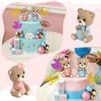 Zafena 34‑Piece Gender Reveal Cake Topper Set – Bear Ball Toppers, He/She, Baby Square & Ball Decor