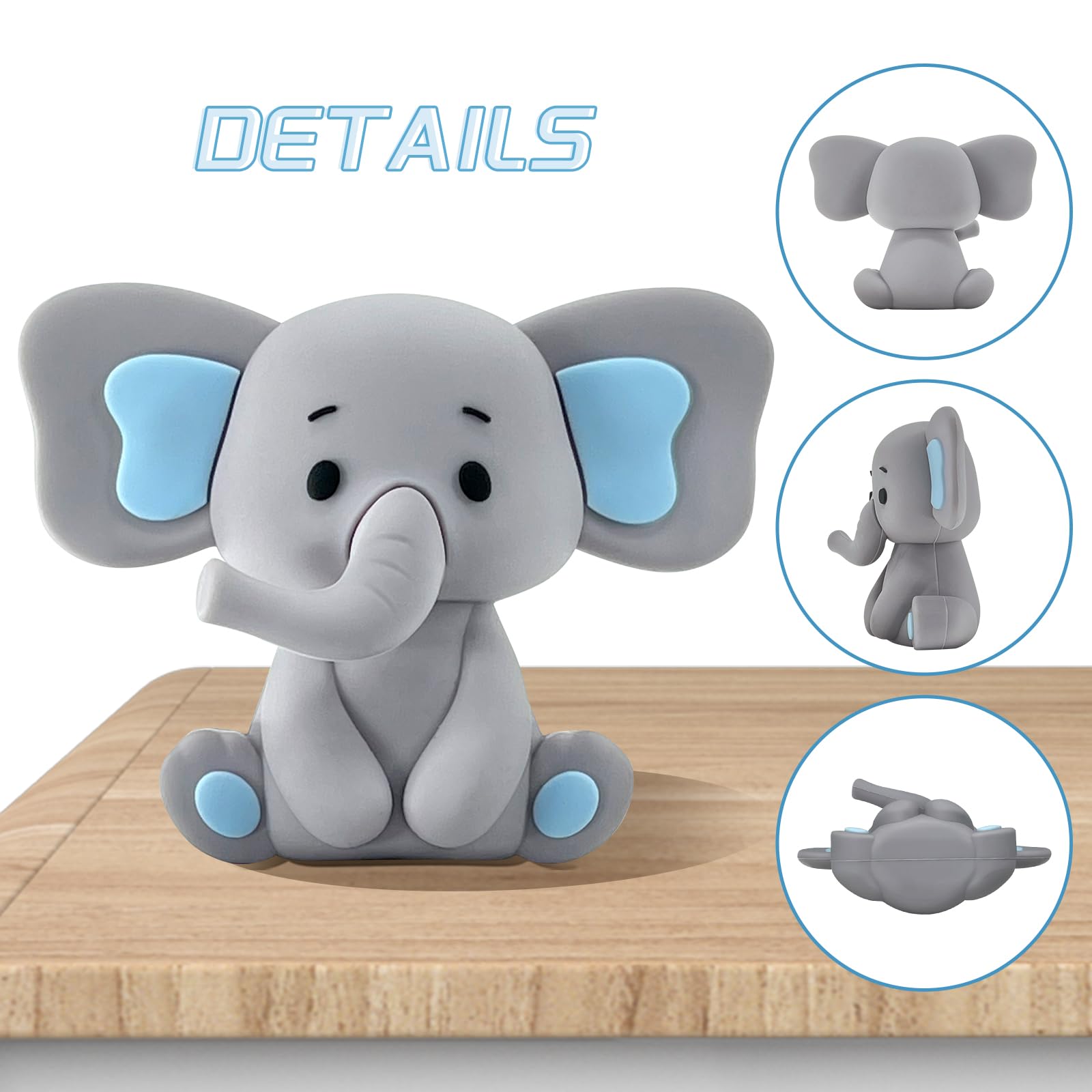 Zafena 28 Pcs Elephant Cake Topper Set | Blue Ears, Pearl Balls & Square Toppers