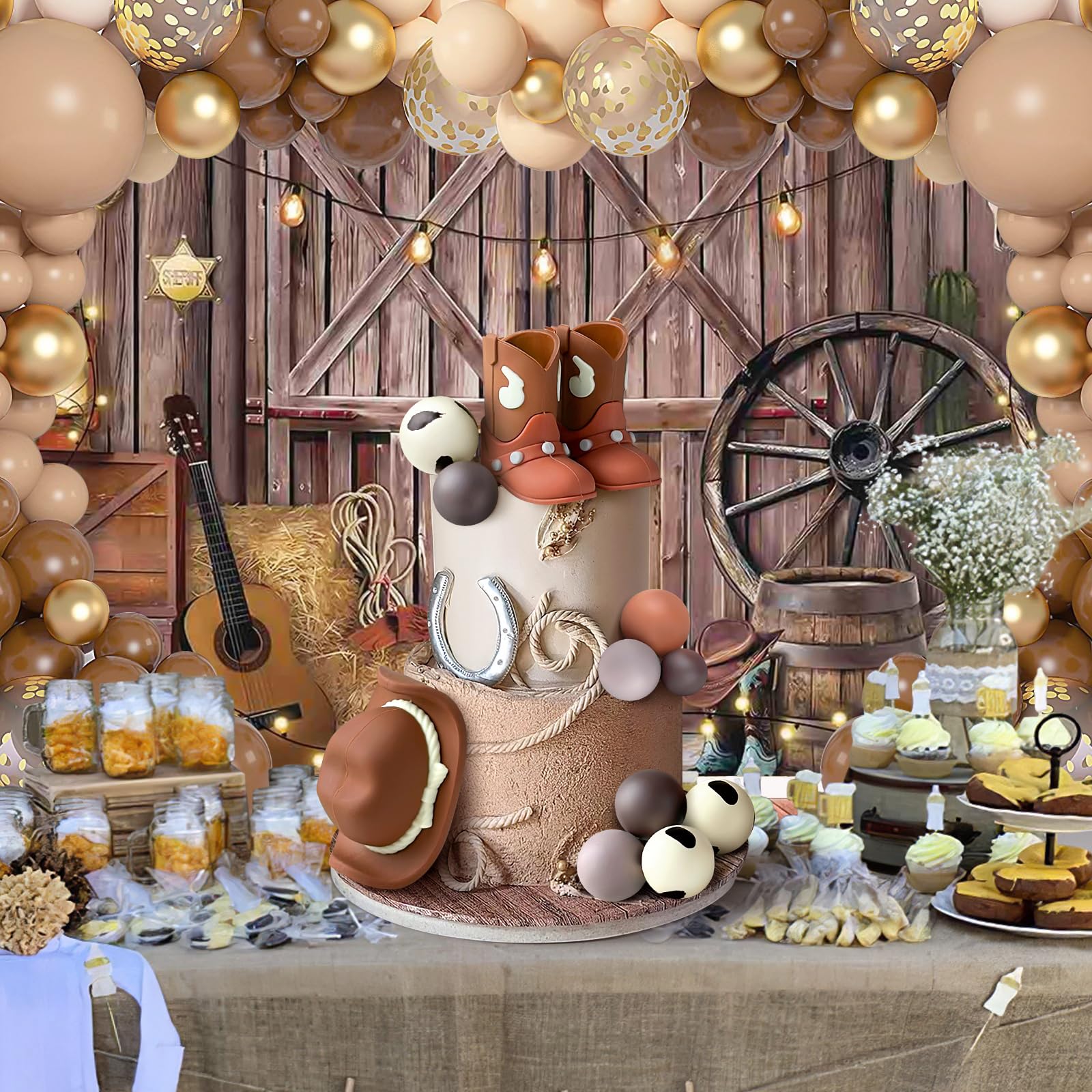Zafena Cowboy Cake Topper Set – 16 Pcs Western Hat, Boots & Foam Ball Decorations