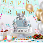 Zafena 28 Pcs Elephant Cake Topper Set | Blue Ears, Pearl Balls & Square Toppers
