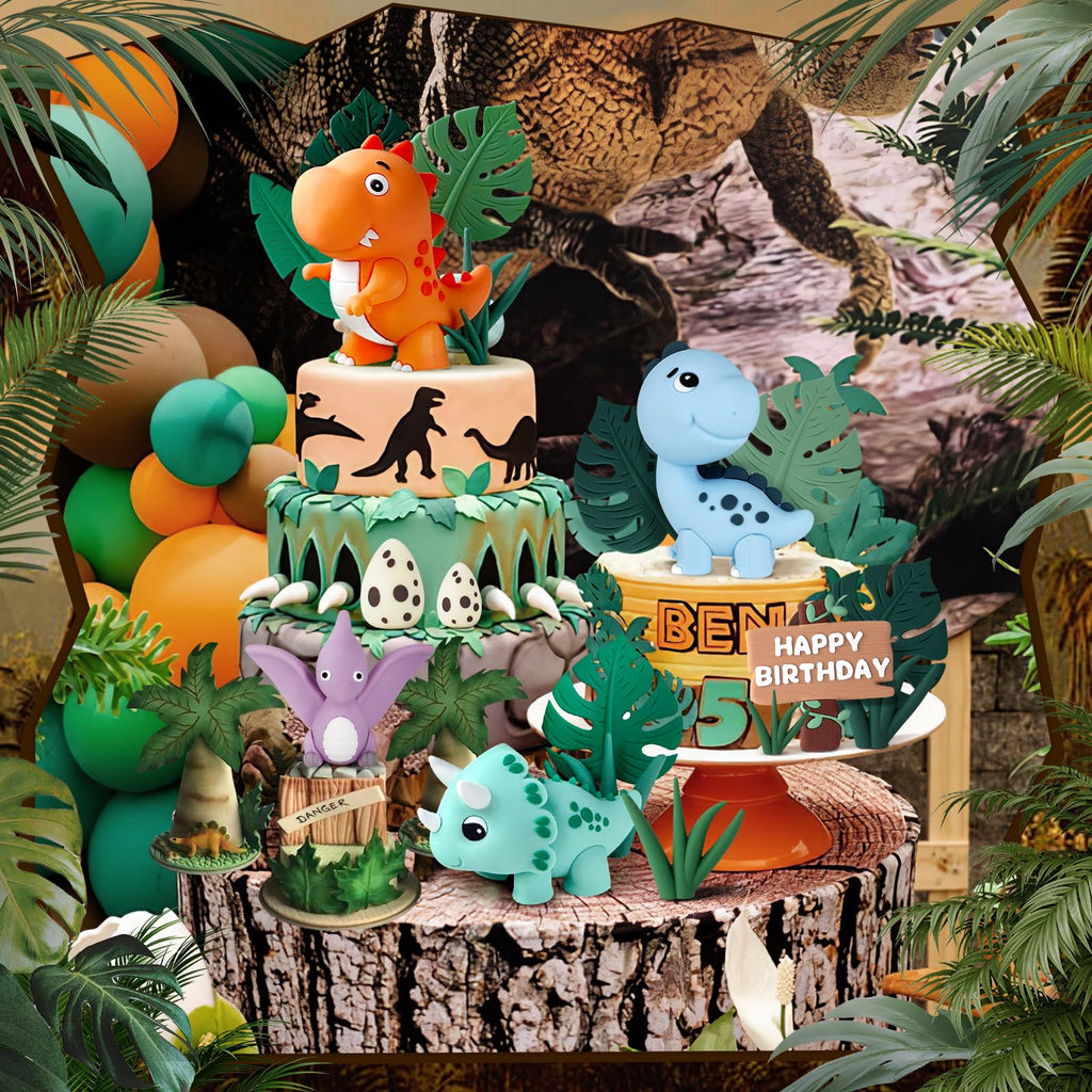 Zafena 17Pcs Dinosaur Cake Topper Set — Safari Birthday Party Decorations