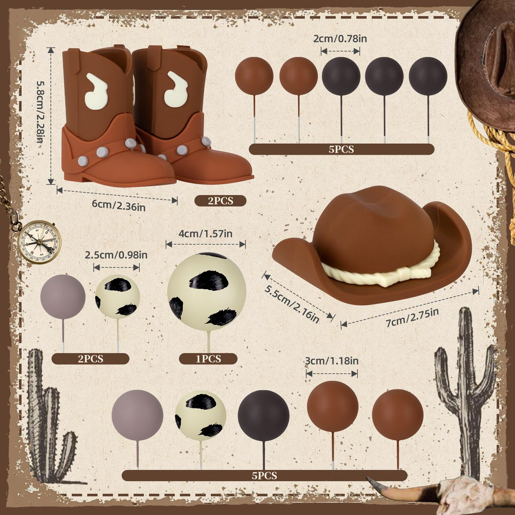 Zafena Cowboy Cake Topper Set – 16 Pcs Western Hat, Boots & Foam Ball Decorations