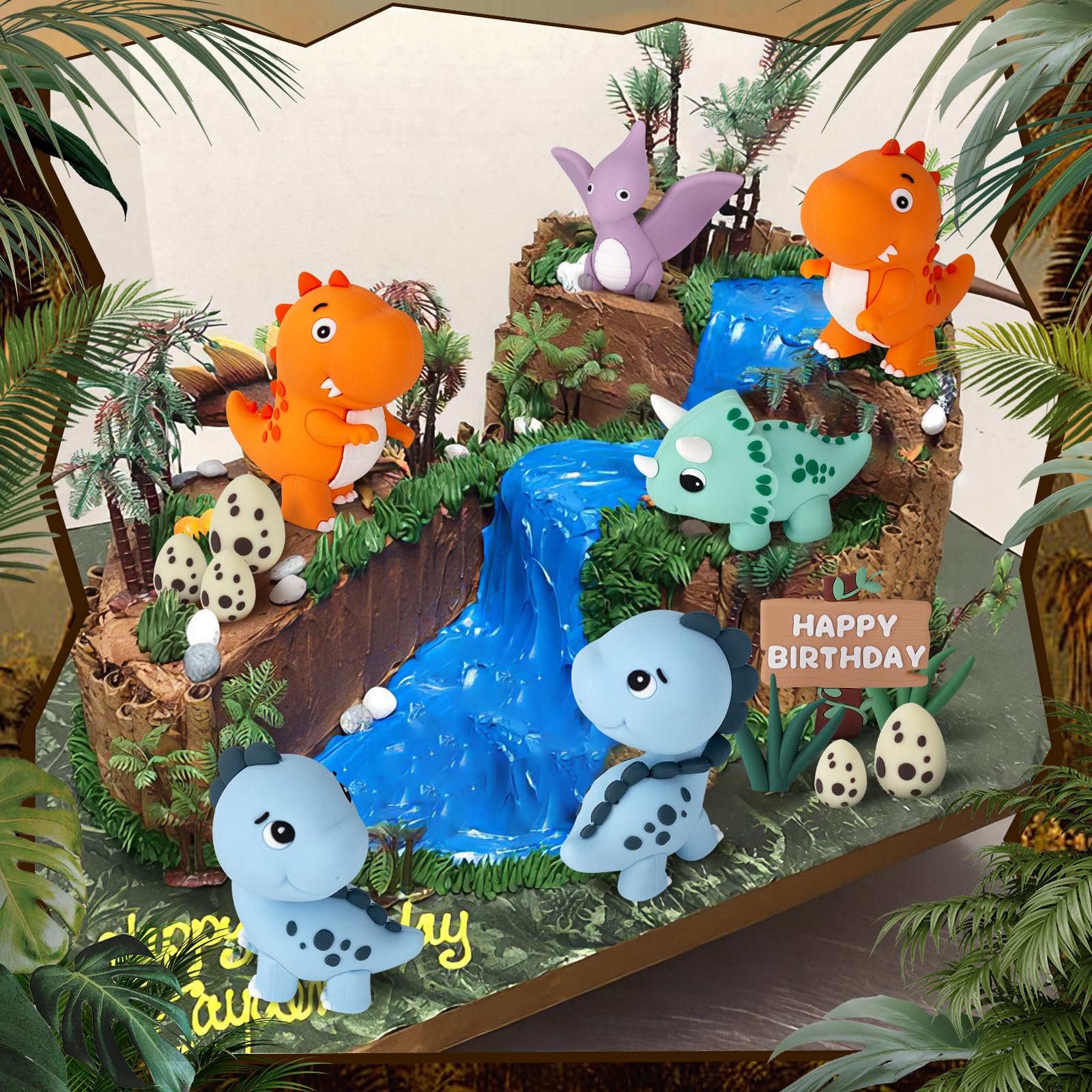 Zafena 17Pcs Dinosaur Cake Topper Set — Safari Birthday Party Decorations