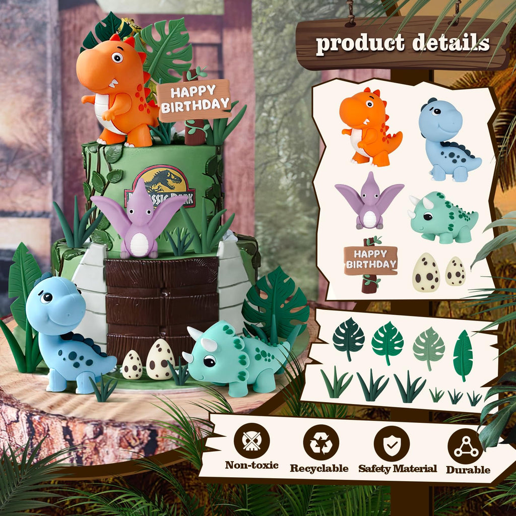 Zafena 17Pcs Dinosaur Cake Topper Set — Safari Birthday Party Decorations