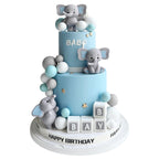 Zafena 28 Pcs Elephant Cake Topper Set | Blue Ears, Pearl Balls & Square Toppers