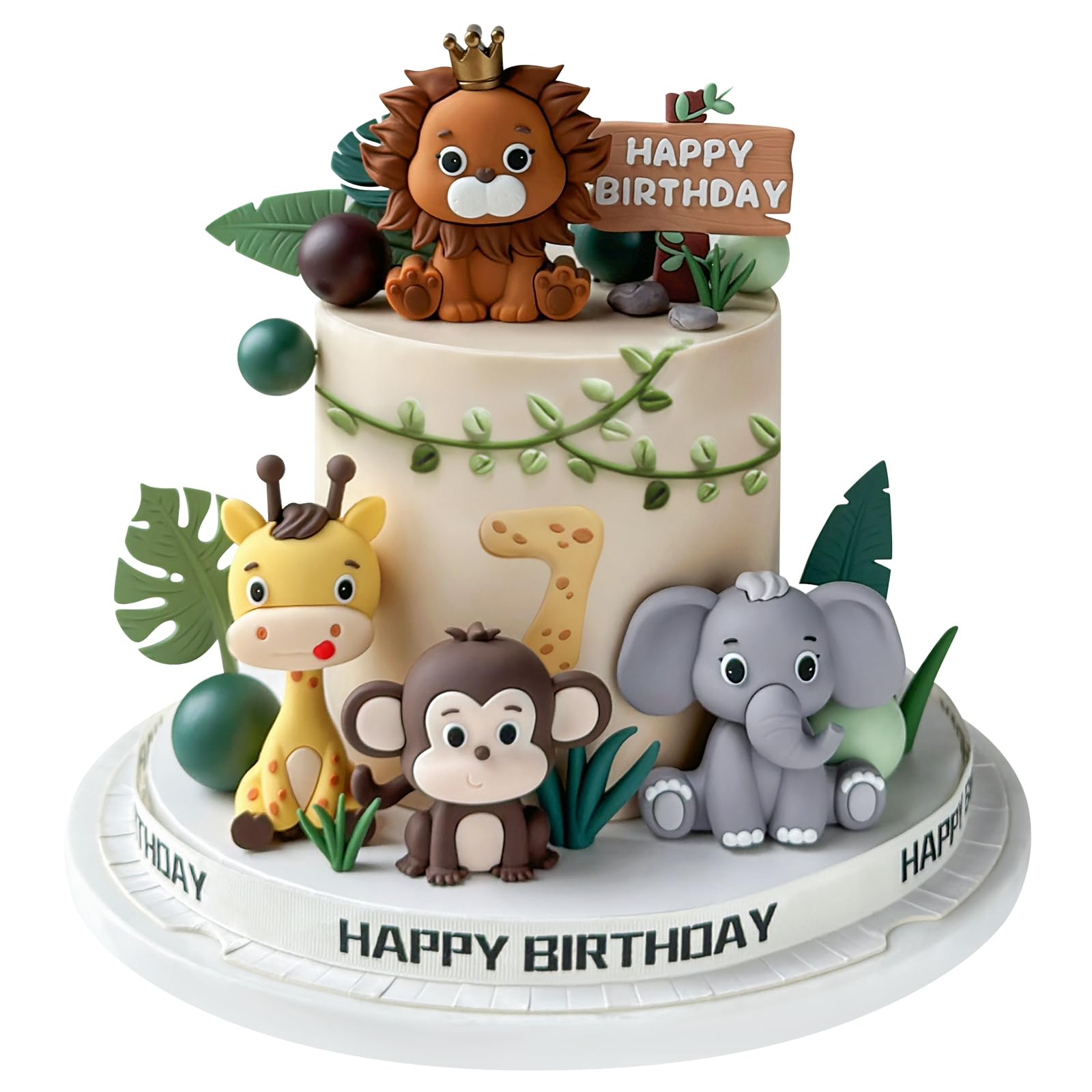 Zafena 19pcs Safari Animal Cake Topper Set – Jungle Birthday Party Decorations