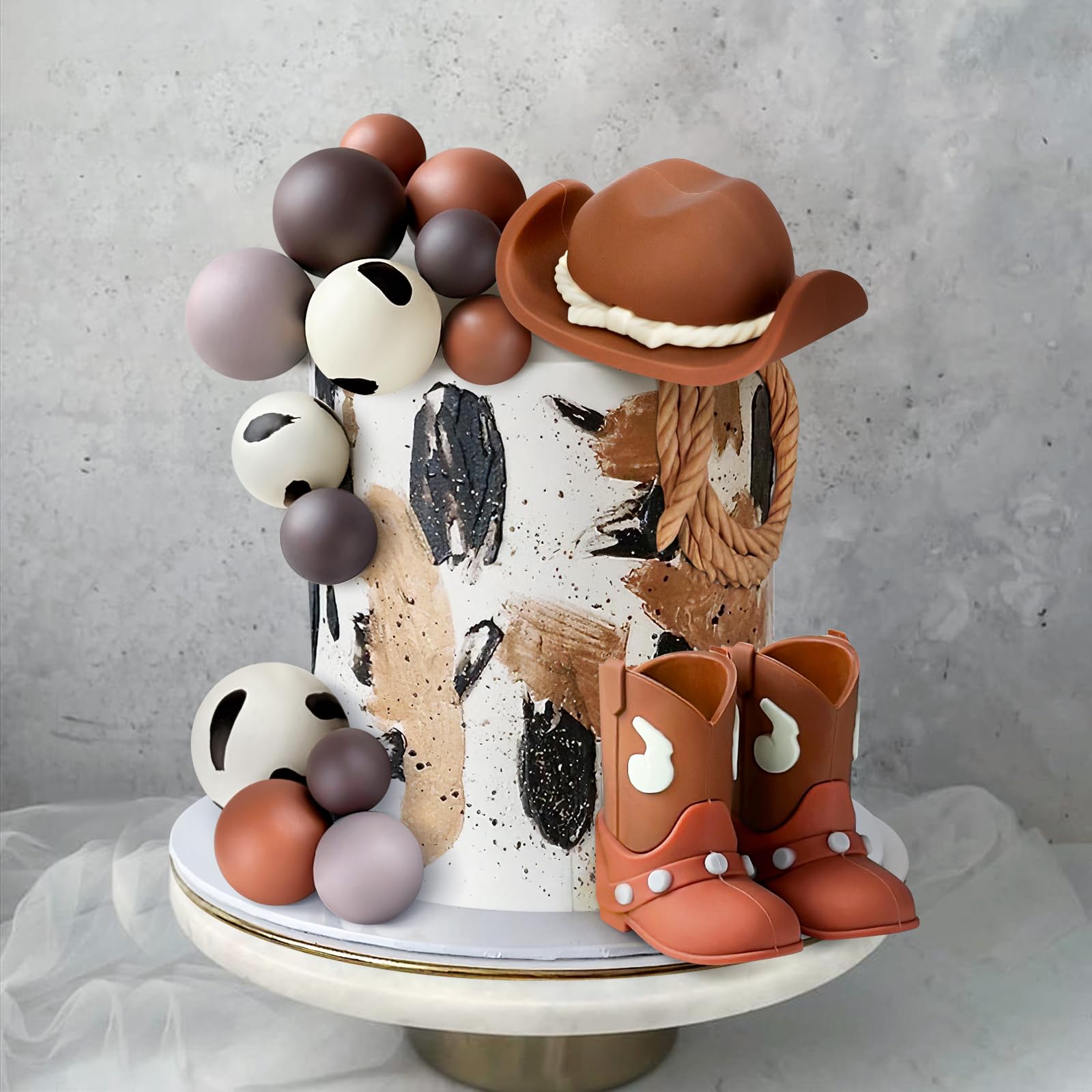 Zafena Cowboy Cake Topper Set – 16 Pcs Western Hat, Boots & Foam Ball Decorations