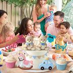 Zafena 8-Piece Gender Reveal Cake Topper Set – Bear, Train, Rocking Horse & Boy-or-Girl Decor