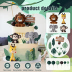 Zafena 19pcs Safari Animal Cake Topper Set – Jungle Birthday Party Decorations