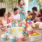 Zafena 34‑Piece Gender Reveal Cake Topper Set – Bear Ball Toppers, He/She, Baby Square & Ball Decor