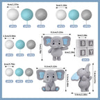 Zafena 28 Pcs Elephant Cake Topper Set | Blue Ears, Pearl Balls & Square Toppers