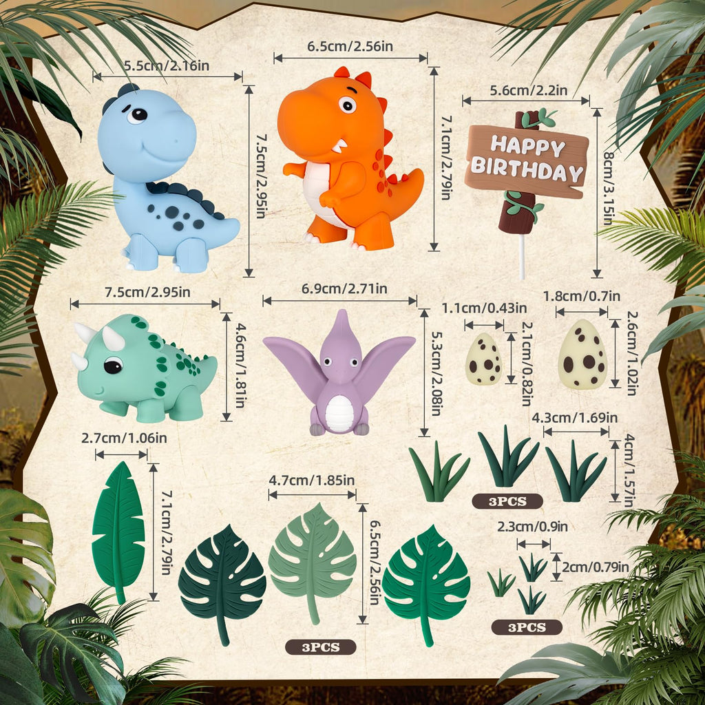 Zafena 17Pcs Dinosaur Cake Topper Set — Safari Birthday Party Decorations