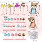 Zafena 34‑Piece Gender Reveal Cake Topper Set – Bear Ball Toppers, He/She, Baby Square & Ball Decor