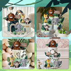 Zafena 19pcs Safari Animal Cake Topper Set – Jungle Birthday Party Decorations