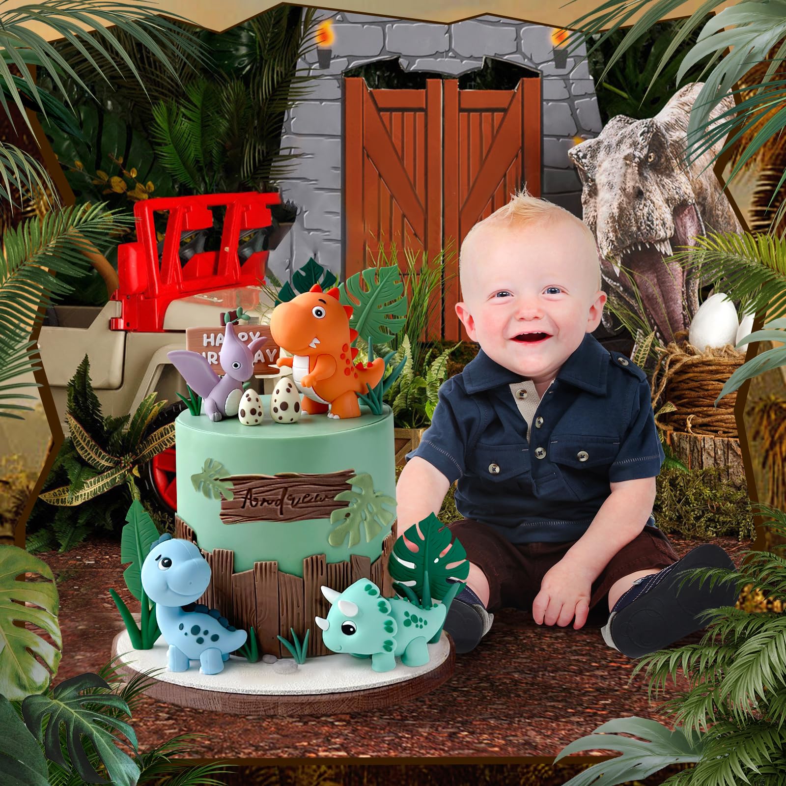 Zafena 17Pcs Dinosaur Cake Topper Set — Safari Birthday Party Decorations