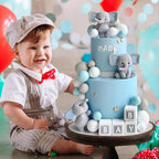 Zafena 28 Pcs Elephant Cake Topper Set | Blue Ears, Pearl Balls & Square Toppers