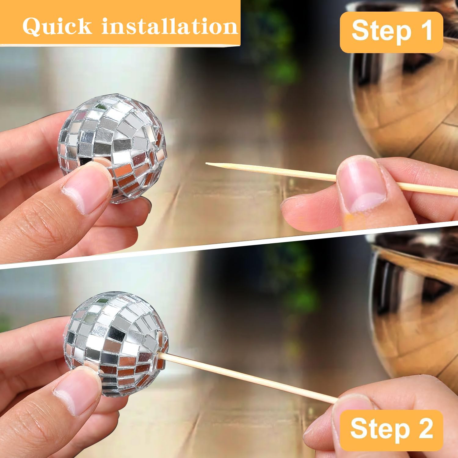 Zaycca 36 Pcs Disco Ball Cake Toppers – 70s Retro Party Decorations & Mirror Ball Picks