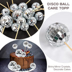 Zaycca 36 Pcs Disco Ball Cake Toppers – 70s Retro Party Decorations & Mirror Ball Picks