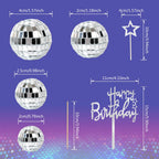 Zaycca 36 Pcs Disco Ball Cake Toppers – 70s Retro Party Decorations & Mirror Ball Picks
