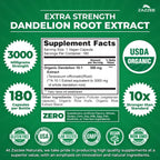 Zazzee USDA Organic Dandelion Root 10:1 Extract – 3000 mg, 180 Capsules, 6 Month Supply