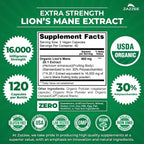 Zazzee USDA Organic Lion's Mane 20:1 Extract – 16,000 mg per Capsule, 120 Vegan Capsules, Made in USA