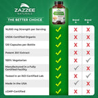 Zazzee USDA Organic Lion's Mane 20:1 Extract – 16,000 mg per Capsule, 120 Vegan Capsules, Made in USA
