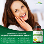 Zazzee USDA Organic Dandelion Root 10:1 Extract – 3000 mg, 180 Capsules, 6 Month Supply