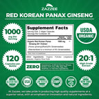 Zazzee USDA Organic Red Korean Panax Ginseng – 20:1 Extract, 1000 mg, 120 Vegan Capsules
