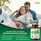 Zazzee USDA Organic Red Korean Panax Ginseng – 20:1 Extract, 1000 mg, 120 Vegan Capsules