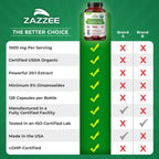 Zazzee USDA Organic Red Korean Panax Ginseng – 20:1 Extract, 1000 mg, 120 Vegan Capsules