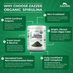 Zazzee Organic Spirulina Powder – 2.2 lb / 1 KG, USDA Certified, 303 Servings, Kosher, Non-GMO, Gluten-Free