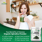 Zazzee Organic Spirulina Powder – 2.2 lb / 1 KG, USDA Certified, 303 Servings, Kosher, Non-GMO, Gluten-Free