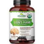 Zazzee USDA Organic Lion's Mane 20:1 Extract – 16,000 mg per Capsule, 120 Vegan Capsules, Made in USA