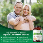 Zazzee USDA Organic Lion's Mane 20:1 Extract – 16,000 mg per Capsule, 120 Vegan Capsules, Made in USA