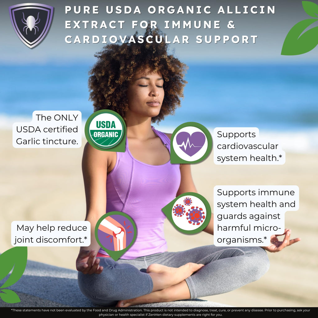Zenmen Bio-Knoblauchzehen-Extrakt (geruchlose Tinktur) – Immununterstützung, Antioxidantien, 60 ml – Vegan – Hergestellt in den USA