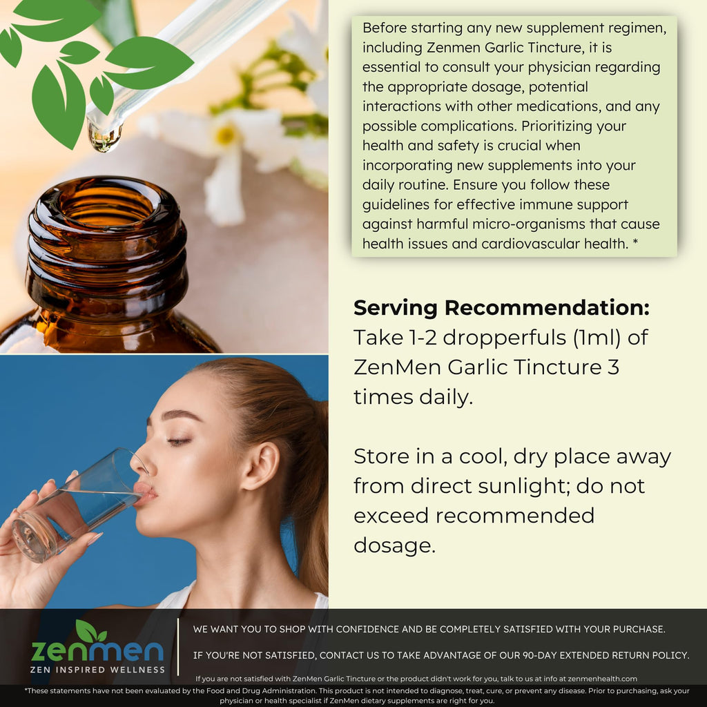Zenmen Bio-Knoblauchzehen-Extrakt (geruchlose Tinktur) – Immununterstützung, Antioxidantien, 60 ml – Vegan – Hergestellt in den USA