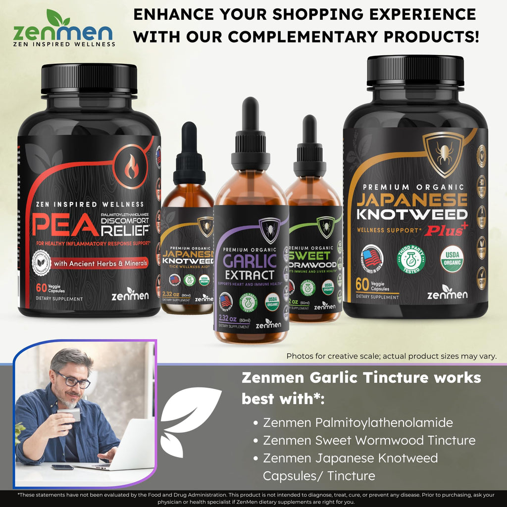 Zenmen Bio-Knoblauchzehen-Extrakt (geruchlose Tinktur) – Immununterstützung, Antioxidantien, 60 ml – Vegan – Hergestellt in den USA