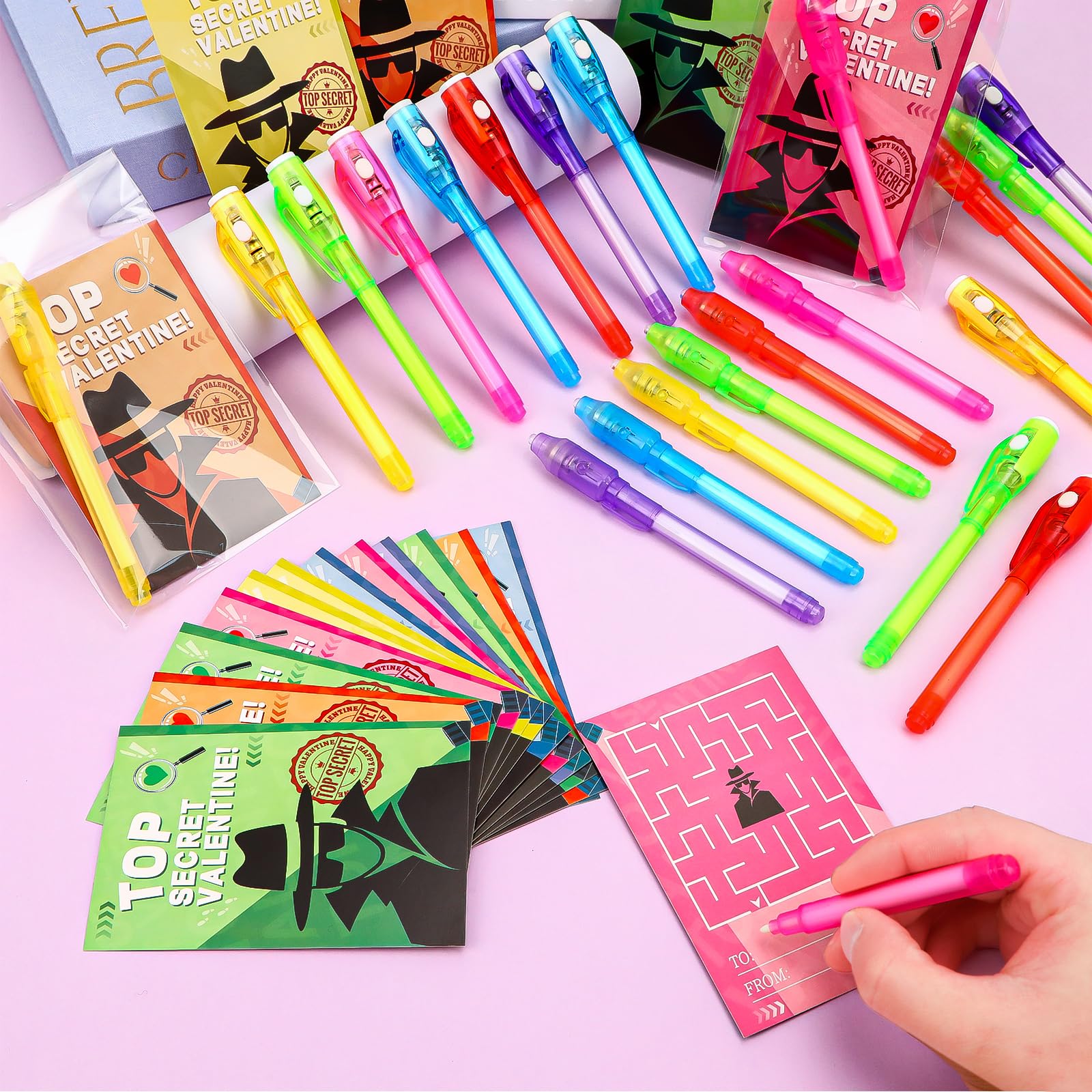 Zenoble 24-Pack Valentines Day Cards for Kids with Spy Pens – Classroom Exchange & Party Favors