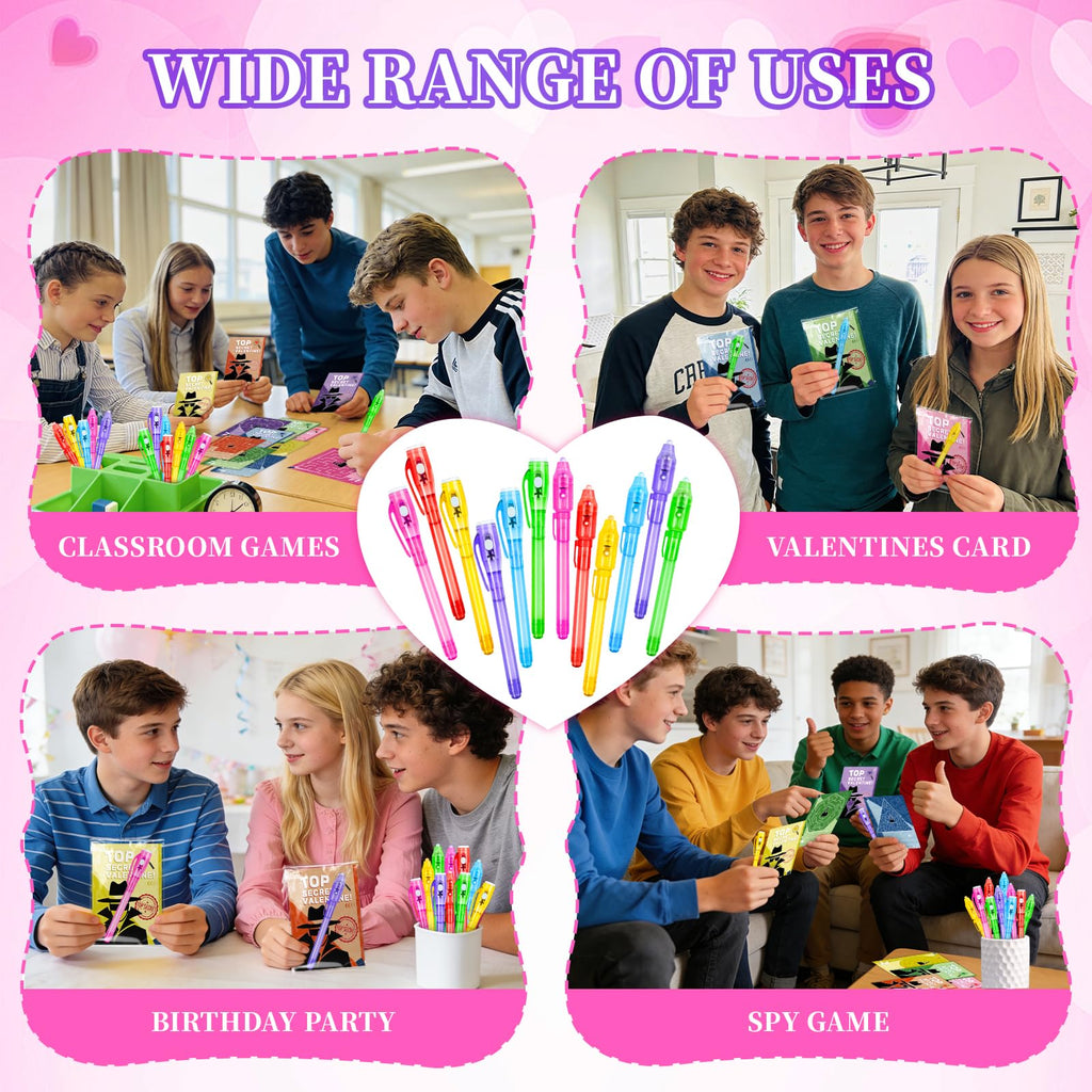Zenoble 24-Pack Valentines Day Cards for Kids with Spy Pens – Classroom Exchange & Party Favors