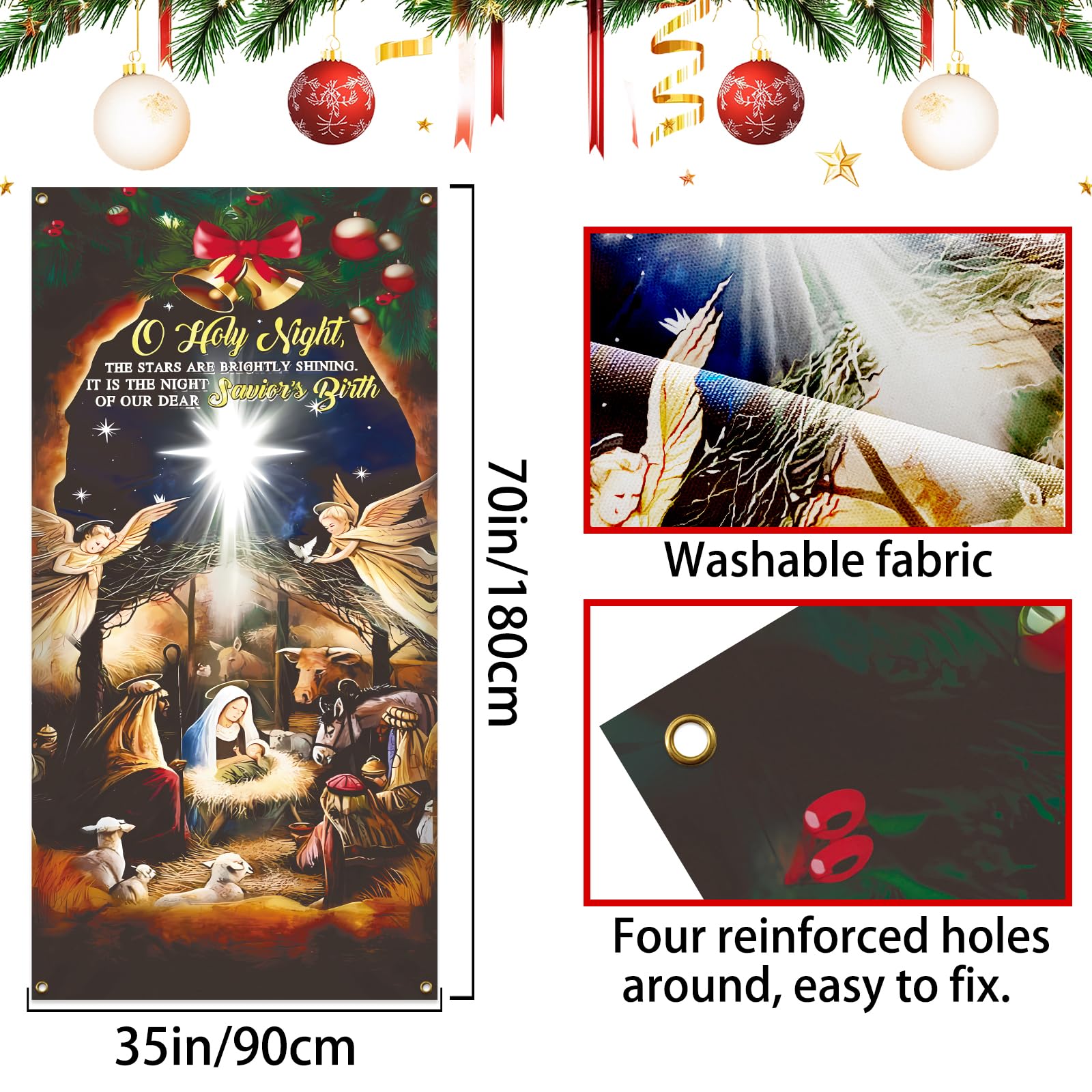 Zeptrix Nativity Christmas Door Cover – Large 71x35 in Polyester Outdoor Banner