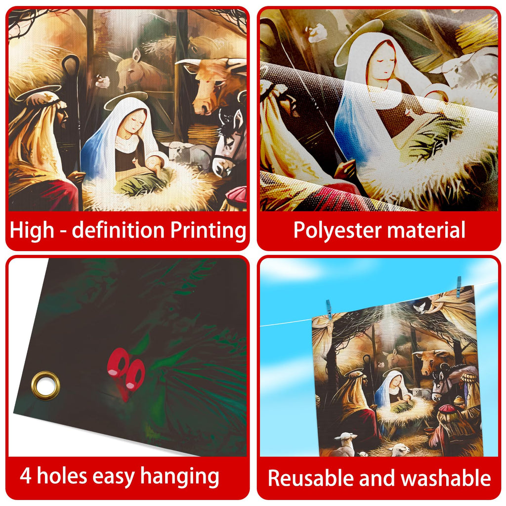 Zeptrix Nativity Christmas Door Cover – Large 71x35 in Polyester Outdoor Banner