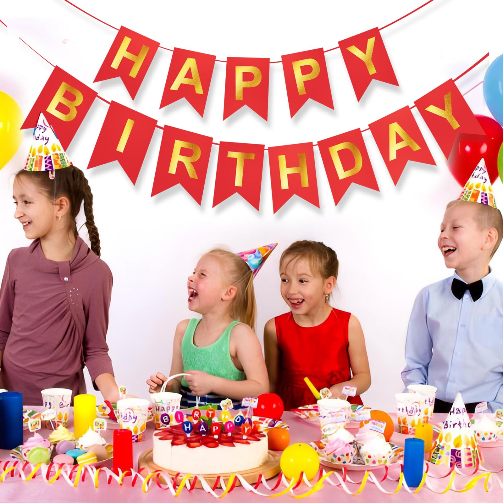 ZGIMI Red Happy Birthday Banner – 16 ft Pre-Strung Gold & Red Party Decoration for Indoor & Outdoor Celebrations