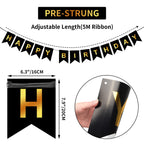 ZGIMI Happy Birthday Banner - Pre-Strung Black & Gold 16ft Party Decorations