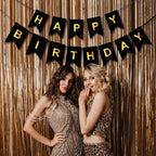 ZGIMI Happy Birthday Banner - Pre-Strung Black & Gold 16ft Party Decorations